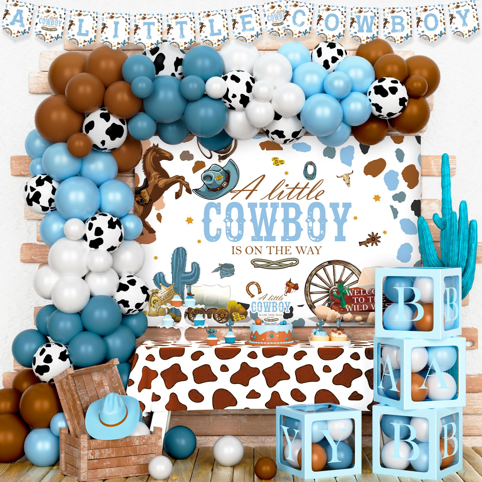 Party Inspo Cowboy Baby Shower Decorations, Western Rodeo Baby Shower Decorations, Wild West A Little Cowboy is On The Way Backdrop Balloon Banner Tablecloth Cake Cupcake Topper Box Cutout