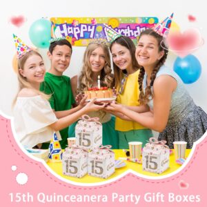 Qonmpcvu 50PCS 15th Birthday Box 13" 15th Birthday Party Favor Boxes Quinceanera Party Decorations Mis Quince Anos, Sweet 15 Birthday 15th Birthday Box Decoration Rose Gold For Guest Party