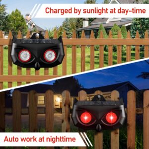 Solar Animal Repellent, Ultrasonic Animal Repeller A Wild Animal Repeller with Red Eyes That are LEDs, This is a Waterproof Device That Scare Away Nocturnal Animal as Skunks Deer Coyotes and Raccoons