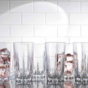 Glaver's Old Fashioned Highball Glass Cups. Set of 10 Elegant Diamond Cut Drinking Glasses. Classic 15 oz Bar Glasses. Tall Kitchen Glass for Wate,r Juice, Beer, Cocktails.