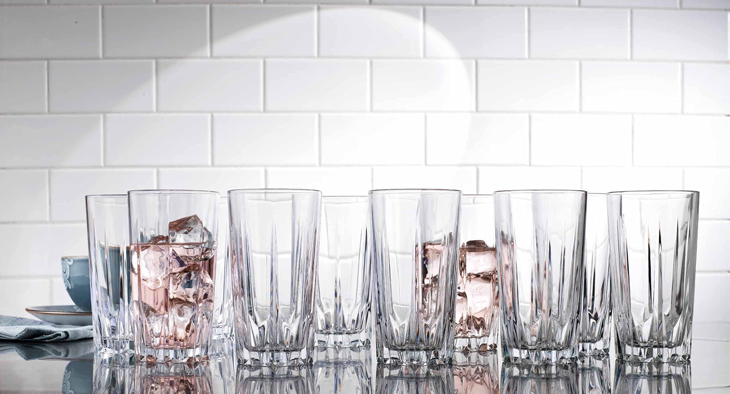 Glaver's Old Fashioned Highball Glass Cups. Set of 10 Elegant Diamond Cut Drinking Glasses. Classic 15 oz Bar Glasses. Tall Kitchen Glass for Wate,r Juice, Beer, Cocktails.