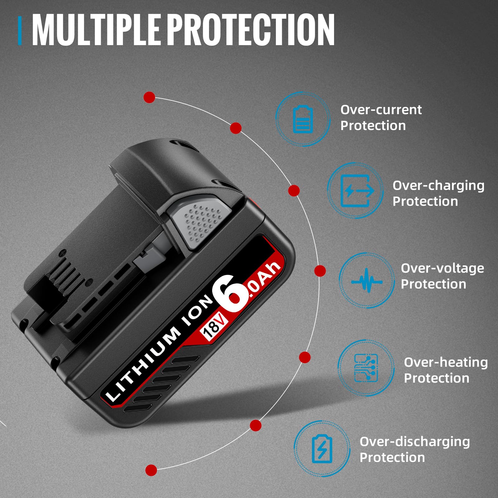 DASNITE M-18 6.0Ah Li-ion Battery Replacement for Milwaukee M-18 Battery 2Pack 18V Lithium Battery Replacement For Milwaukee 18V Battery 48-11-1811 48-11-1815 48-11-1820 48-11-1822 Cordless Power Tool