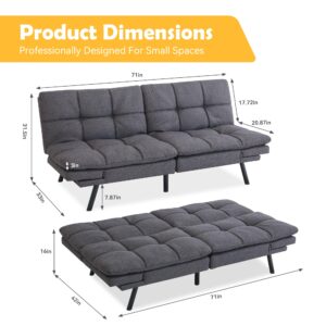 Hcore Bed,Grey Linen Futon Couch Small Foldable Loveseat Sofas