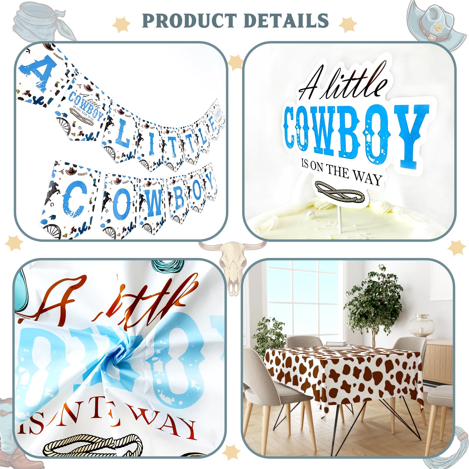 Party Inspo Cowboy Baby Shower Decorations, Western Rodeo Baby Shower Decorations, Wild West A Little Cowboy is On The Way Backdrop Balloon Banner Tablecloth Cake Cupcake Topper Box Cutout