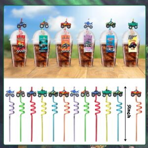 Truck Theme Party Favors Set -98pcs Birthday Party Supplies Kids Multi-Item Favor Packs Included Cups Stickers Thank You Cards DIY Car Stickers Ropes Bubble Wand and Stickers Stamps Keychains Straws