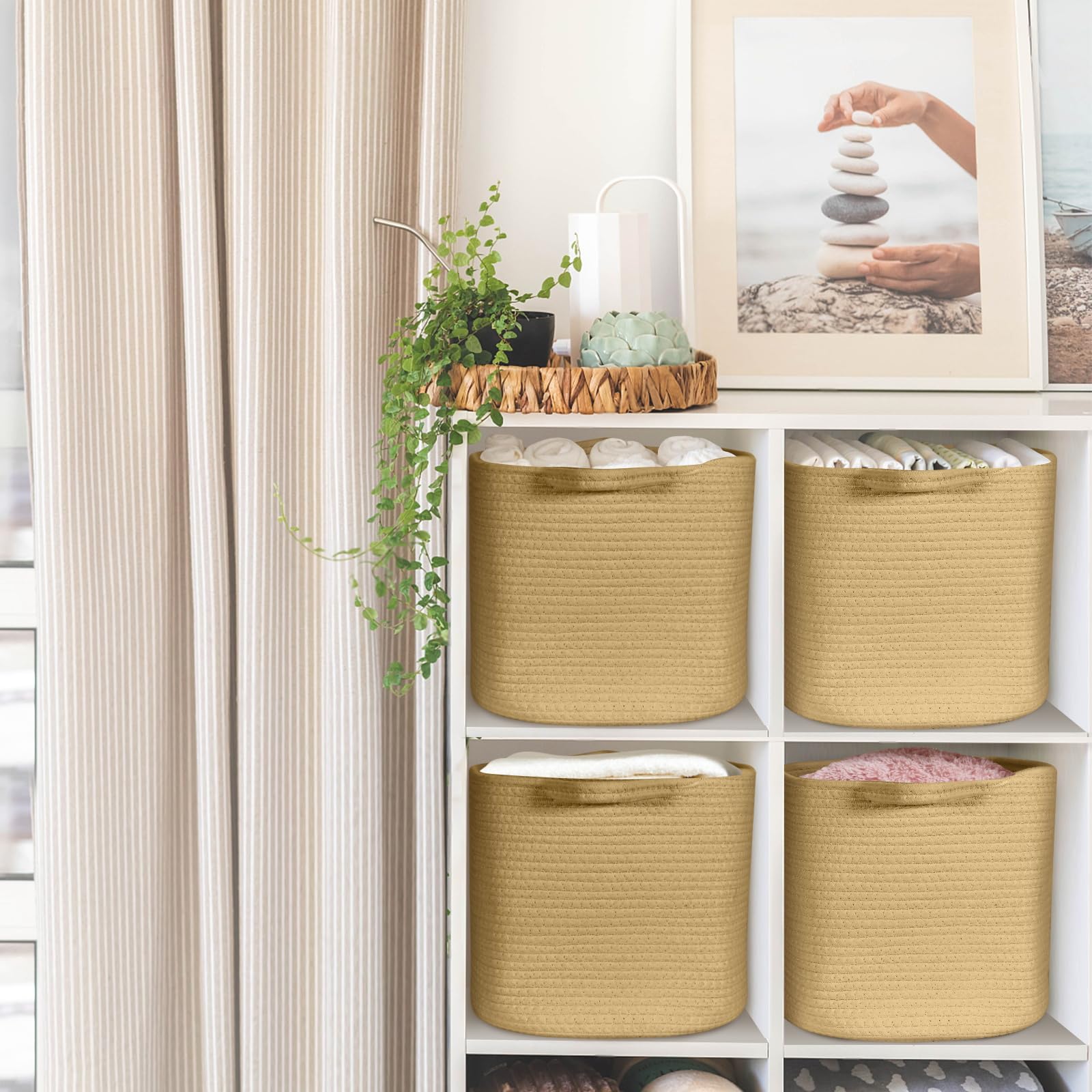 GLCON Cotton Rope Baskets for Organizing - 2 Pack Cube Storage Bins - Woven Basket for Storage - Square Toy Organizer Bins - Storage Cubes for Shelves, Closet - Baby Nursery Bin