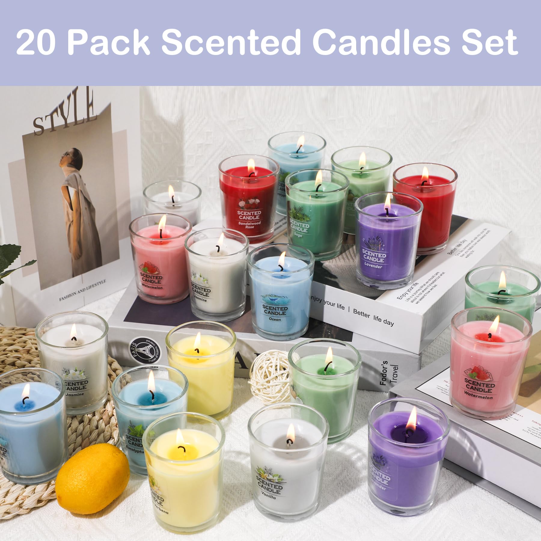 20 Pack Scented Candles Gift Set,Each 5.65oz Aromatherapy Candles Bulk Total 380H Lasting Burn, Soy Wax Candles for Women Home Scented,Ideal for Birthday,Christmas,Thanksgiving