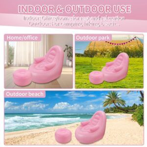 Ccinnoe Inflatable Couch with Armrest ＆ Ottoman, Blow Up Lounger Chair, Folding Lazy Sofa, Inflatable Furniture for Camping/Fishing/Party/Beach/Sunbathing/Hiking (Pink)