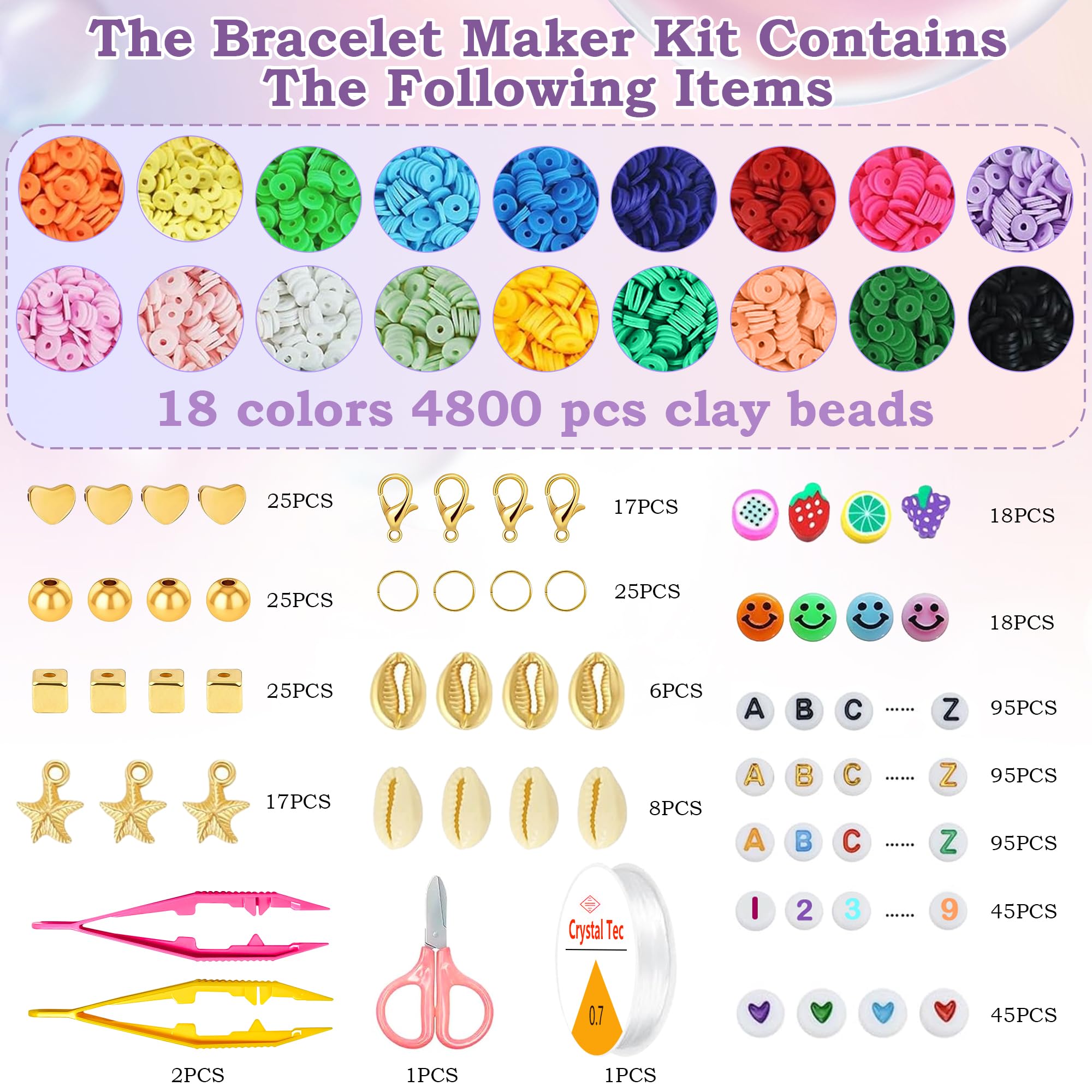 OHOME Stocking Stuffers for Kids Girls - 5300 Clay Beads Bracelet Making Kit,Arts and Crafts for Kids Ages 8-12,Christmas Crafts Games Toys for 3-10 Year Old Birthday Gift,Stuff Supplies