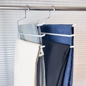 HAOYIJIA Pants Hangers 4 Pack, Multi Hangers for Pants and Jean 3 Tier Non Slip Metal Pants Hangers Space Saving, Clothes Closet Storage Organizer for Pants Jeans Skirts Tie Trousers Scarf