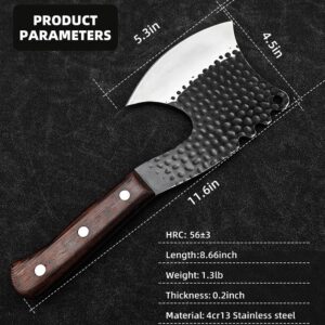 Veisky Handmade Meat Cleaver Axes Shape Forged Heavy Duty High Carbon Butcher Knife Boning Breaker Chopper Cutting Chef Knife with Cover for Kitchen (BLACK)