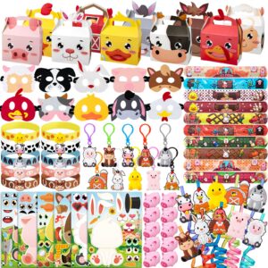 dmight farm animals birthday party favors set 82 pcs barnyard animal masks sticker keychains straw slap wristbands rubber pigs gift for kids birthday party baby shower goodie bag filles supplies