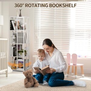 Rengue Rotating Bookshelf, 4-Tier 360 Revolving Bookcase Spinning Bookshelf Square Corner Bookshelf Organizer Storage Rack for Small Space,Bedroom, Study Room, White