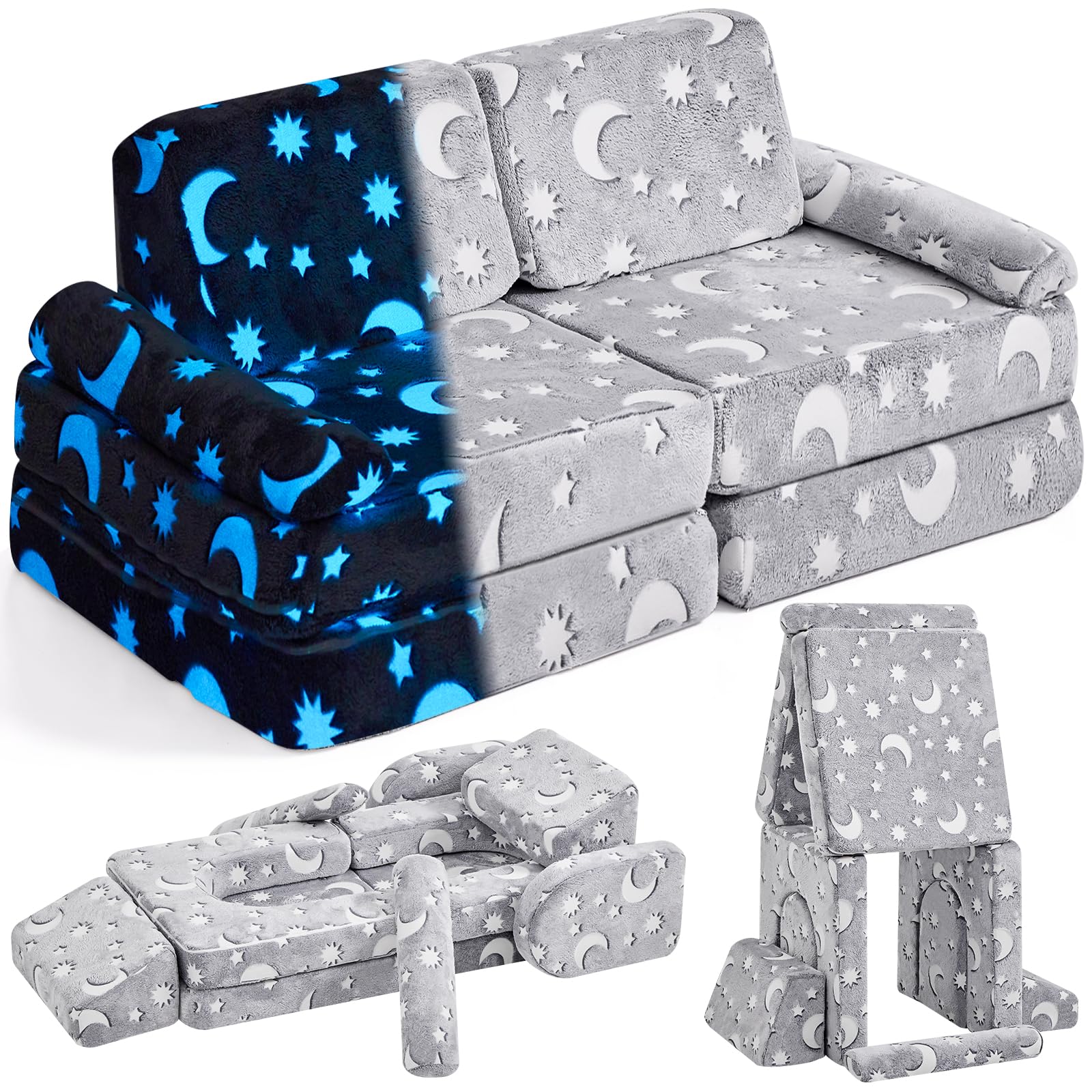 IFNOW Modular Kids Play Couch,Toddler Couch Kids Sofa,Child Sectional Sofa,Bedroom and Playroom Furniture for Toddlers,Convertible Foam and Floor Cushion for Boys and Girls,Glow in The Dark,Star