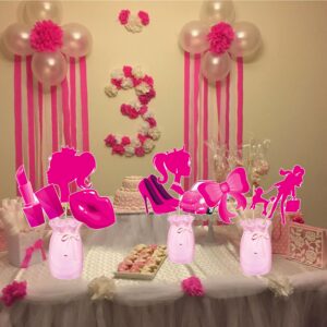 32pcs Hot Pink Girl Party Centerpiece Sticks Pink Birthday Party Decorations for Girls Hot Pink Princess Ladies Table Toppers for Bachelorette Party Bridal Shower Supplies