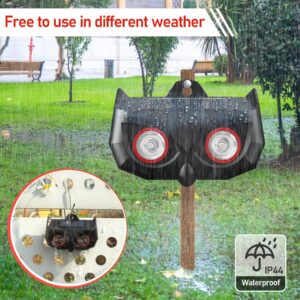 Solar Animal Repellent, Ultrasonic Animal Repeller A Wild Animal Repeller with Red Eyes That are LEDs, This is a Waterproof Device That Scare Away Nocturnal Animal as Skunks Deer Coyotes and Raccoons