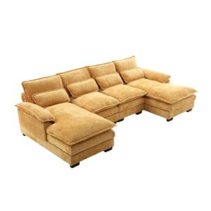 Oversized Modular Sectional Sofa with Double Chaise Lounge, Chenille Upholstered Cloud Couches for Living Room, U Shaped Large Overstuffed Sofa&Couches with Thicked Cushion for Apartment Office