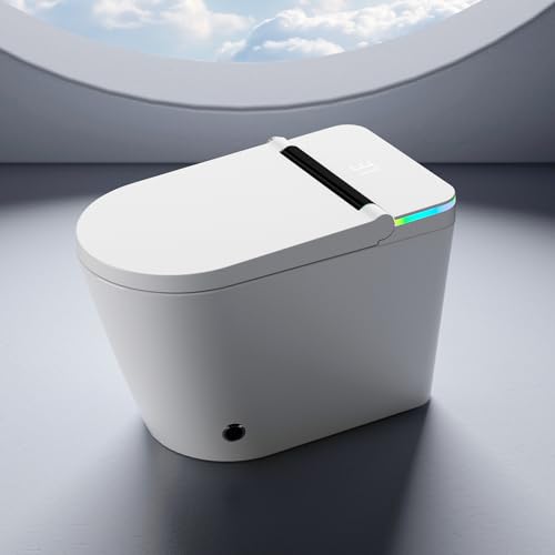 Tankless Smart Toilet with Built-In Bidet, Heated Seat, Warm Water and Dry, Simple Installation, with Foot Sensor and Night Light, Auto Flush, Auto Open & Close Lid, Wireless Remote Control