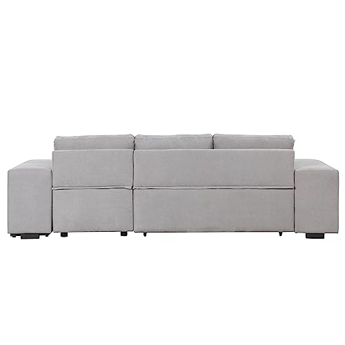 Reversible Sleeper Sectional Sofa with Pull Out Bed, Comfy Button Tufted Convertible Couch with Storage Chaise 2 Stools , 4 Seater L-Shaped Corner Sofabed Furniture Set for Living Room, Small Space