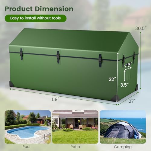 Goplus Outdoor Storage Box, 174 Gallon All Weather Outside Storage Container w/Convenient Handles & Breathable Mesh Vent, Large Waterproof Tarpaulin Deck Box for Poolside, Garden, Yard, Camping, Green