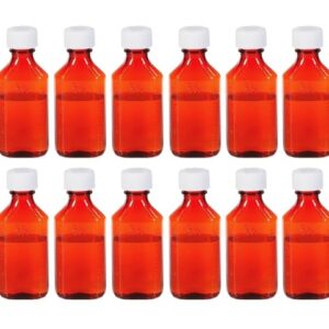 Sandhill Tools Graduated Amber Oval Medicine Bottles with Child Resistant Caps 4 Oz Travel Size Containers for liquids and Lotions (Pack of 12)