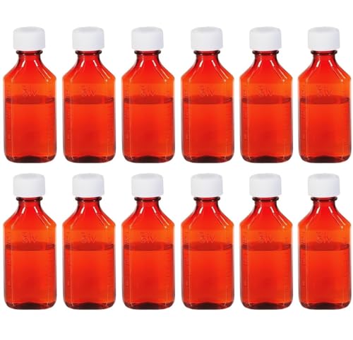 Sandhill Tools Graduated Amber Oval Medicine Bottles with Child Resistant Caps 4 Oz Travel Size Containers for liquids and Lotions (Pack of 12)