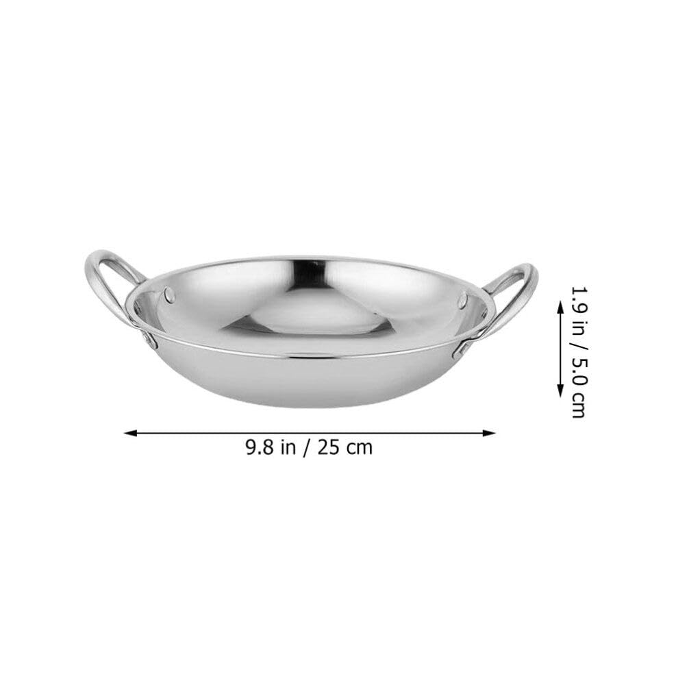 STOBAZA Stainless Steel Wok Pan: Stir Fry Pans Paella Pan Double Handle Cooking Pan Round Bottom Frying Pan Stew Pot Skillet Works Casserole Pots for Home Kitchen