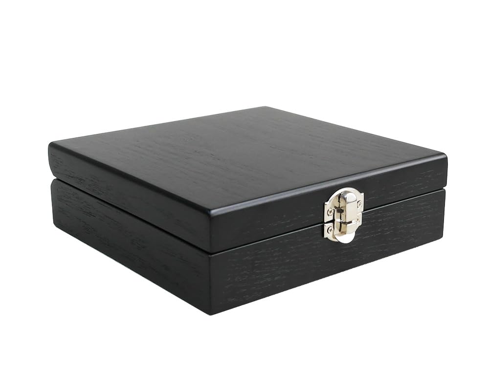 Lutong Wooden Storage Box with Hinged Lid and Front Clasp for Craft Gifts storage box - 6.5" x 6.5" x 2"- (Black)