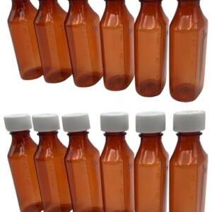 Sandhill Tools Graduated Amber Oval Medicine Bottles with Child Resistant Caps 4 Oz Travel Size Containers for liquids and Lotions (Pack of 12)