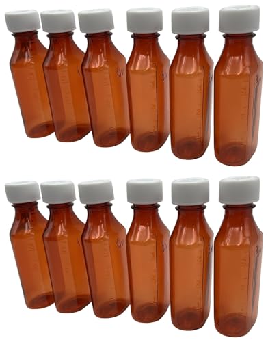 Sandhill Tools Graduated Amber Oval Medicine Bottles with Child Resistant Caps 4 Oz Travel Size Containers for liquids and Lotions (Pack of 12)