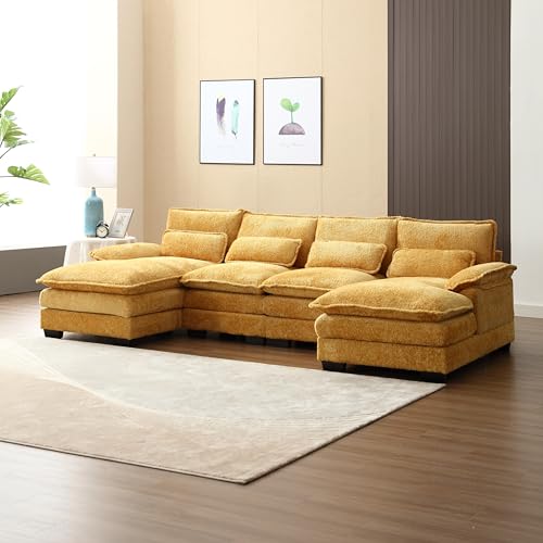 Oversized Modular Sectional Sofa with Double Chaise Lounge, Chenille Upholstered Cloud Couches for Living Room, U Shaped Large Overstuffed Sofa&Couches with Thicked Cushion for Apartment Office