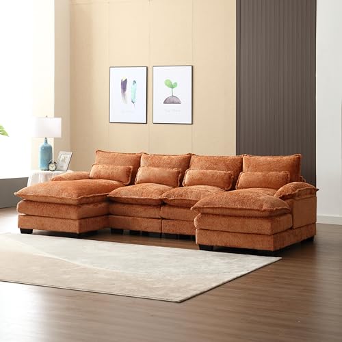 Oversized Modular Sectional Sofa with Chaise Lounge, 110.63" Chenille Upholstered Cloud Couches for Living Room, U Shaped Large Overstuffed Sofa&Couches with Thicked Cushion for Apartment Office