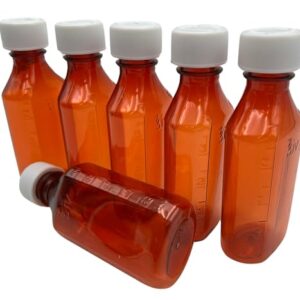 Sandhill Tools Graduated Amber Oval Medicine Bottles with Child Resistant Caps 4 Oz Travel Size Containers for liquids and Lotions (Pack of 12)