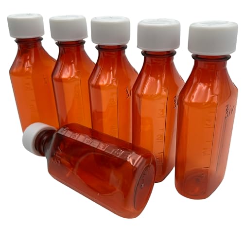 Sandhill Tools Graduated Amber Oval Medicine Bottles with Child Resistant Caps 4 Oz Travel Size Containers for liquids and Lotions (Pack of 12)