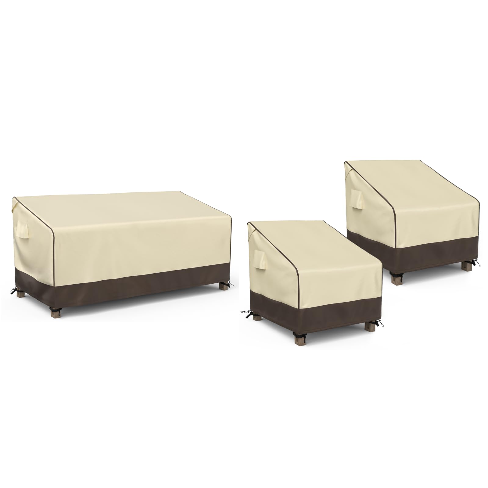 MR. COVER 80Inch Outdoor Couch Cover and 35 Inch Patio Chair Covers Combo Set, Moisture-proof & UV-protection, Brown & Khaki