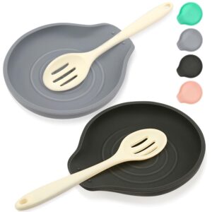 lomild 2 pcs spoon rest for stove top silicone, 6.1" large stove spoon holder for spatula, tongs or spoon, kitchen counter decor, gray & black