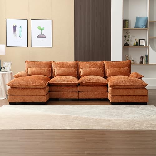 Oversized Modular Sectional Sofa with Chaise Lounge, 110.63" Chenille Upholstered Cloud Couches for Living Room, U Shaped Large Overstuffed Sofa&Couches with Thicked Cushion for Apartment Office