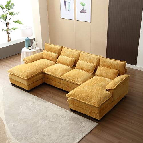 Oversized Modular Sectional Sofa with Double Chaise Lounge, Chenille Upholstered Cloud Couches for Living Room, U Shaped Large Overstuffed Sofa&Couches with Thicked Cushion for Apartment Office