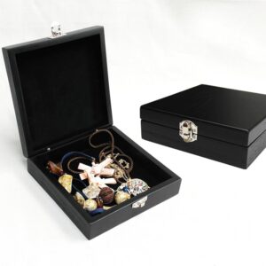 Lutong Wooden Storage Box with Hinged Lid and Front Clasp for Craft Gifts storage box - 6.5" x 6.5" x 2"- (Black)