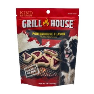 Bumpazie Grill House Bac'n Sizzlers Dog Treats, 4.5 oz. with Grill House Porterhouse Flavor Dog Treats, 4.5 oz and Grill House Ribeye Flavor Dog Treats, 4.5 oz.