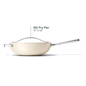 Caraway Non-Stick Stir Fry Pan - 12” Wok-Inspired Pan - Free From Forever Chemicals - High-Sloped Walls - Stainless Steel Handles - Cream