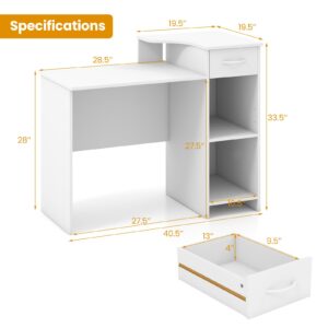 Giantex Computer Desk with Storage, Modern PC Laptop Table with 5-Position Adjustable Shelf, Drawer & Cable Hole, Compact Study Writing Desk Workstation for Small Spaces Home Office, White