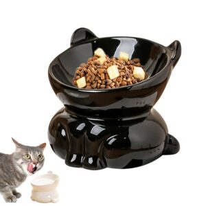 elevated cat bowls, 15° tilted raised cat food bowl anti-vomiting,whisker friendly, cat dishes for protecting spine (black)