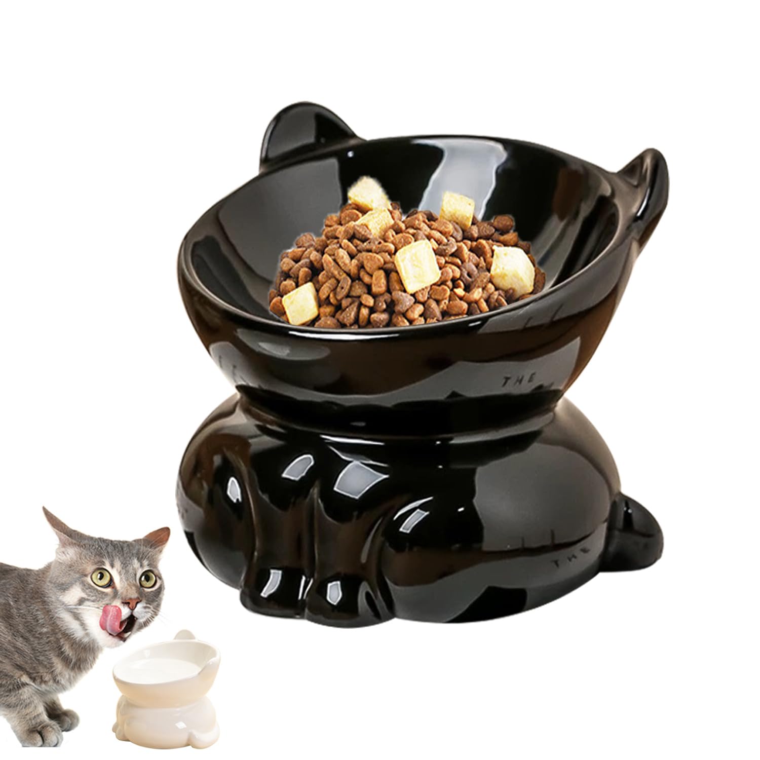 Elevated Cat Bowls, 15° Tilted Raised Cat Food Bowl Anti-Vomiting,Whisker Friendly, Cat Dishes for Protecting Spine (Black)