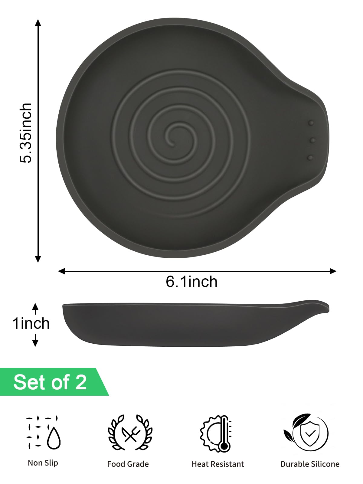 LOMILD 2 Pcs Spoon Rest for Stove Top Silicone, 6.1" Large Stove Spoon Holder for Spatula, Tongs or Spoon, Kitchen Counter Decor, Gray & Black