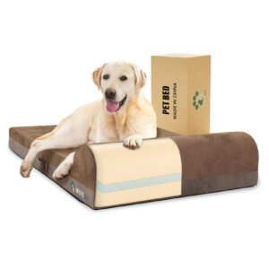 wevego jumbo orthopedic dog bed, large dog bed 7.87-inch thick gel memory foam with pillow, durable flannel fabric dog beds large sized dog, removable cover & waterproof liner for large breed dogs