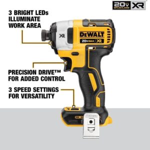 DEWALT 20V MAX XR Impact Driver, Brushless, 3-Speed, 1/4-Inch, Tool Only (DCF887B)-Deal Express Accessories, Yellow