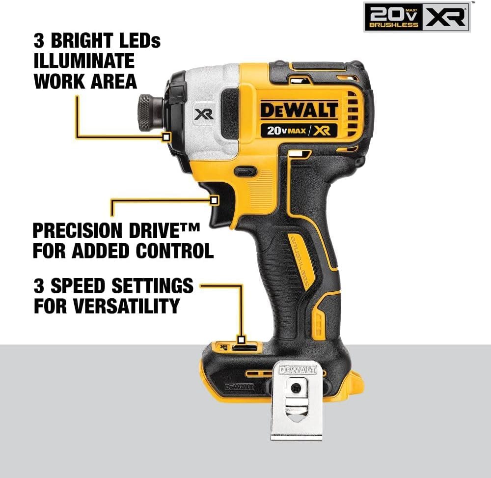 DEWALT 20V MAX XR Impact Driver, Brushless, 3-Speed, 1/4-Inch, Tool Only (DCF887B)-Deal Express Accessories, Yellow