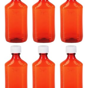 Sandhill Tools Premium Oval Plastic Liquid Medicine Bottles with Child Resistant Caps 8 Oz (240 ml), Pharmacy Leak Proof Travel Graduated Empty Containers (Pack of 6)