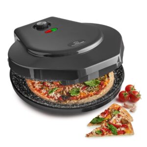 MisterChef Countertop Pizza Maker, 1450W Mini Pizza Oven, Pizza Maker Oven With 12″ Non-Stick Ceramic Plate, Indoor Electric Pizza Oven for Crepes, Pancakes - Black